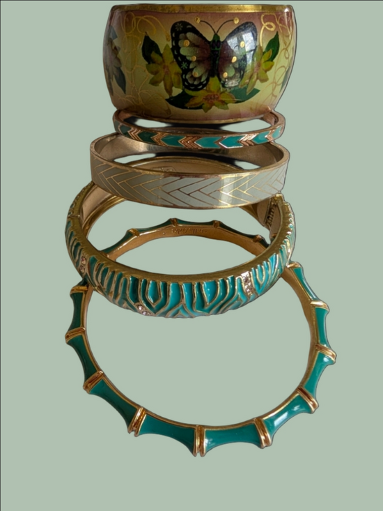Jewelry - Bracelet Bundle Stacked Gold & Teal Enamel Bangle Bracelet Set Of 5 Unbranded